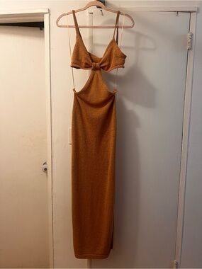 Cutout Tie-Front Maxi Dress in Mustard Gold